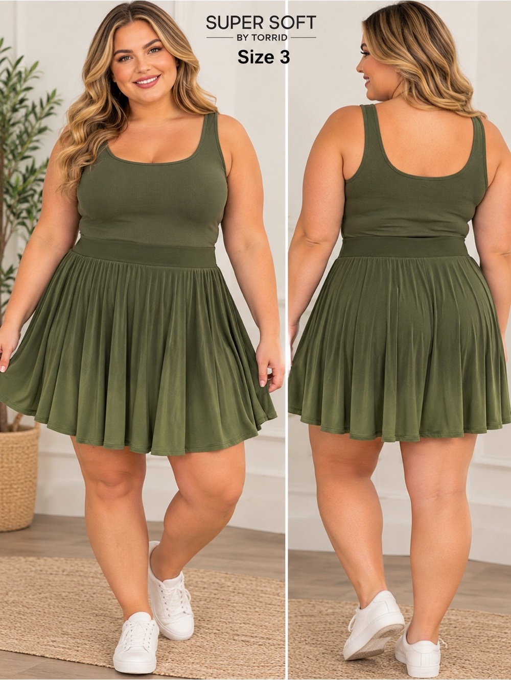 Torrid Super Soft Olive Green dip dye Skater Circle Skirt Size 3 Plus Size